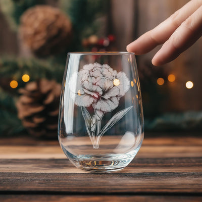 Carnation Glasses | Personalized Whiskey, Wine & Beer Etched Glassware, Flower Gifts for Her, Farmhouse Summer Décor, Country Style Accents