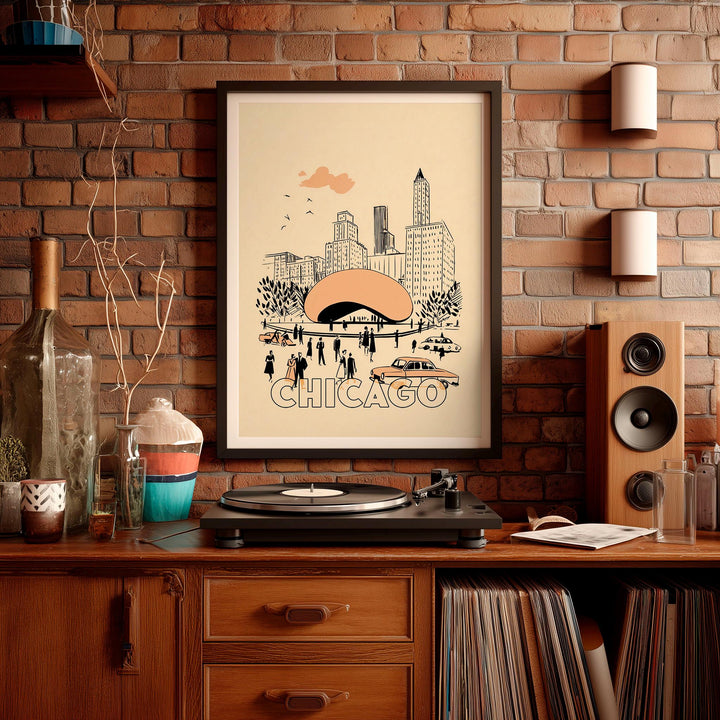 Chicago, Illinois Mid Century Travel Poster