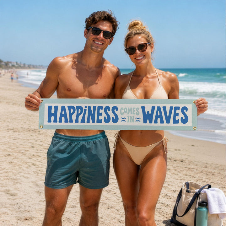 Happiness Comes in Waves Felt Banner