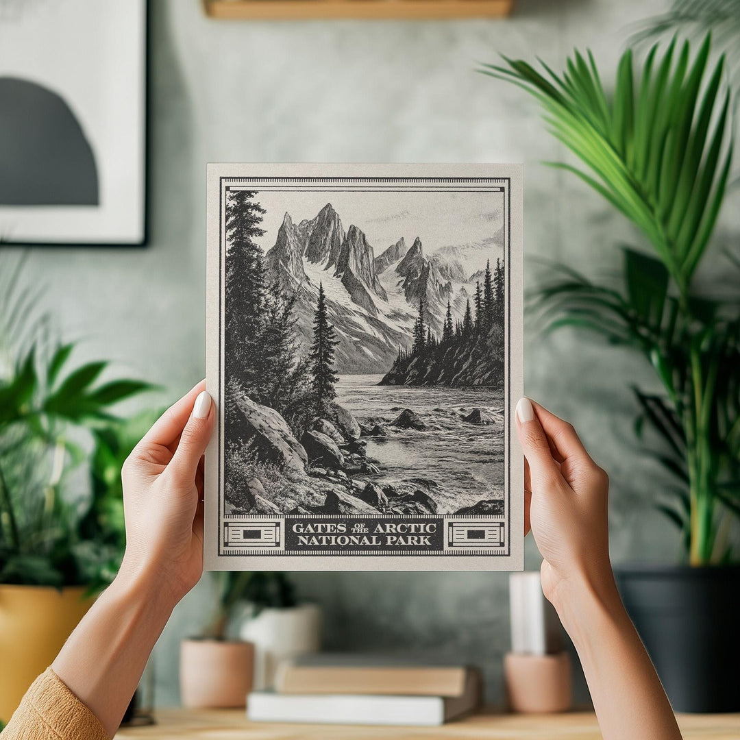 Gates of the Arctic National Park Lithograph Style Print - Vintage Alaska archival matte fine art print Brooks Range Alatna river Hiker Gift