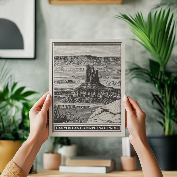 Canyonlands National Park Lithograph Style Print - Vintage Utah archival matte fine art print. Needles Rocks Island in the Sky Desert Gift.