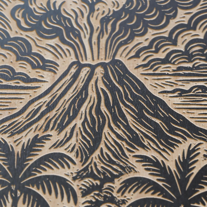 Volcano Landscape Engraved Birch Illustration