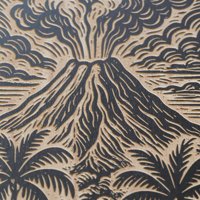Volcano Landscape Engraved Birch Illustration
