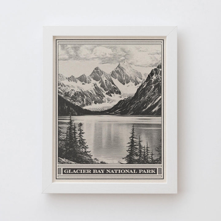 Glacier Bay National Park Lithograph Style Print - Vintage Alaska archival matte fine art print. UNESCO world site. Tarr Inlet. Travel Gift.