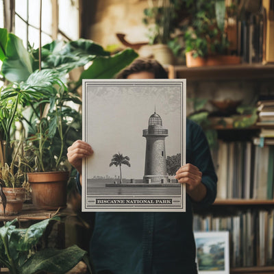Biscayne National Park Lithograph Style Print - Vintage Florida archival matte fine art print. Boca Chita Lighthouse. Maritime Travel Gift.