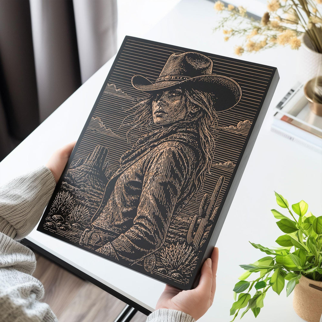 Cowgirl Engraved Illustration