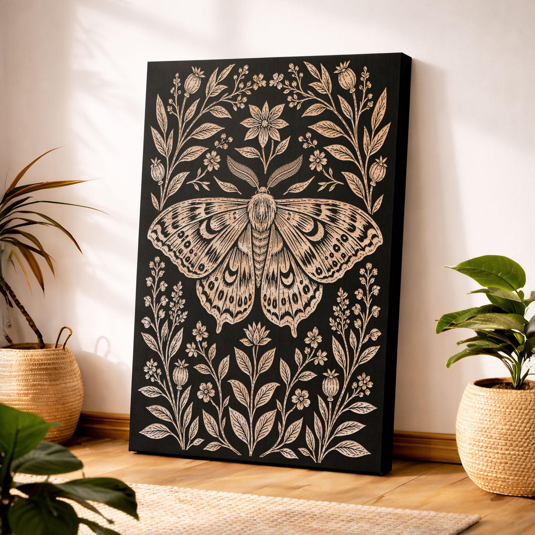 Moth Garden Engraved Birch Art Panel