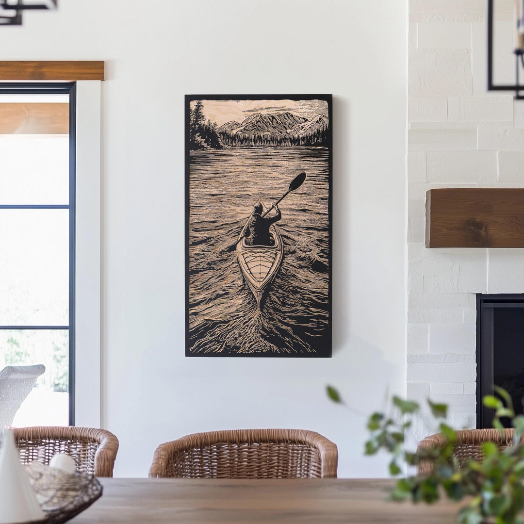 Kayaker Engraved Illustration