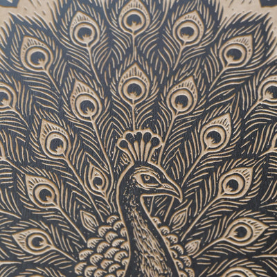 Peacock Engraved Birch Illustration