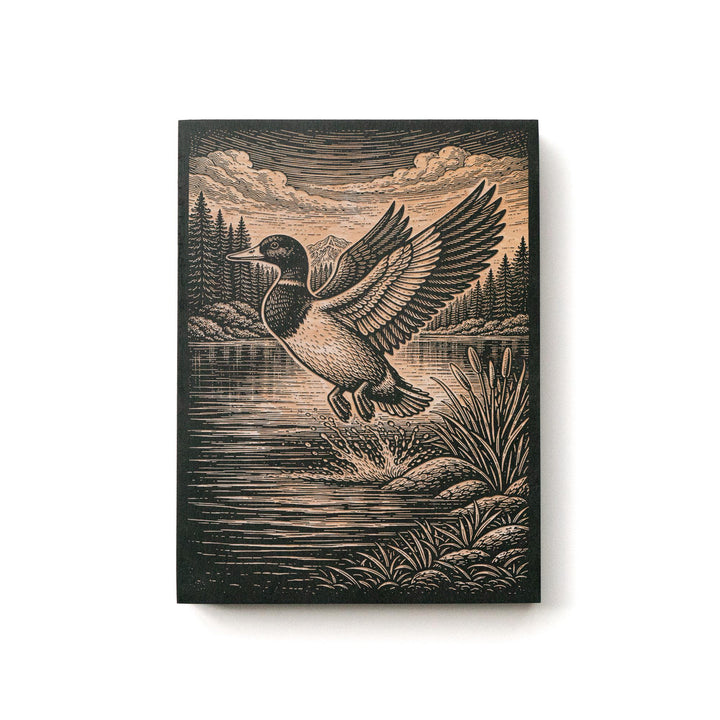 Mallard Drake Taking Flight Engraved Birch Art Panel