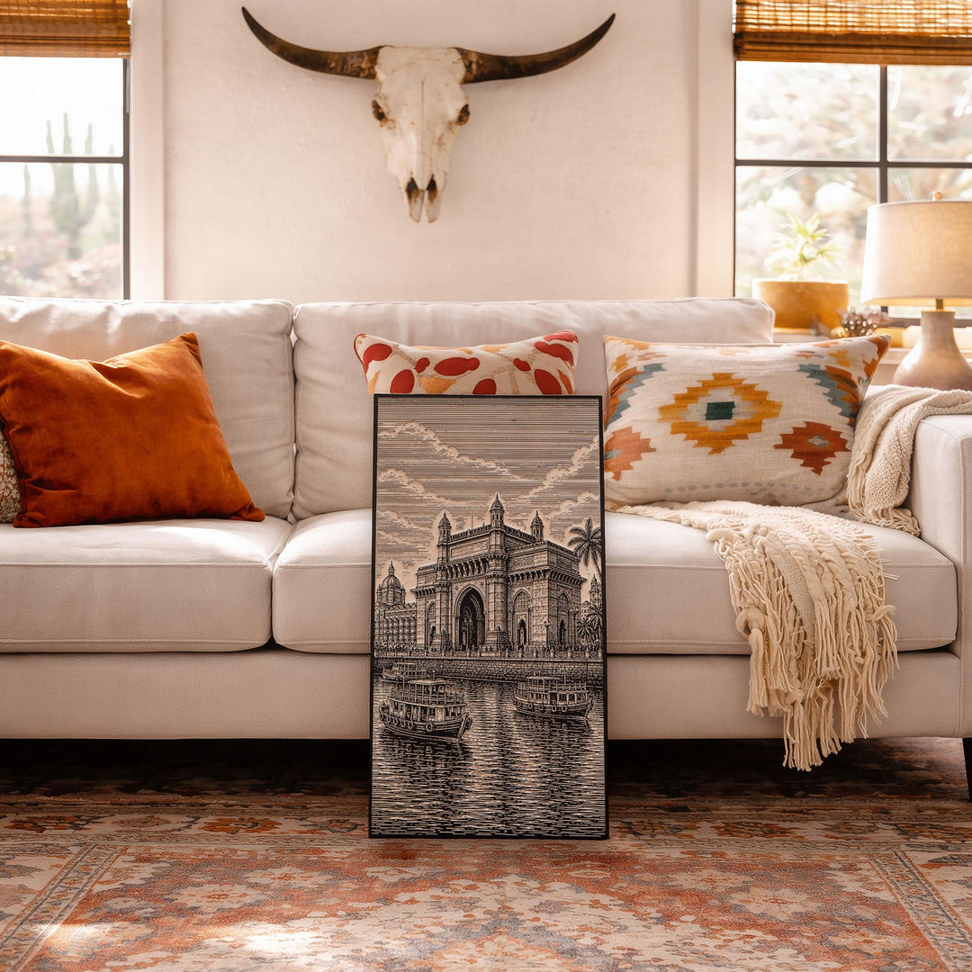 Mumbai Gateway of India Engraved Birch Art Panel