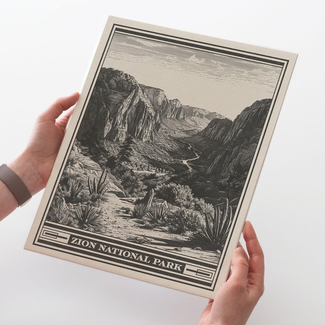 Zion National Park Big Bend of the Virgin River Lithograph - Vintage Utah poster design, archival matte fine art print, Outdoorsy Gift