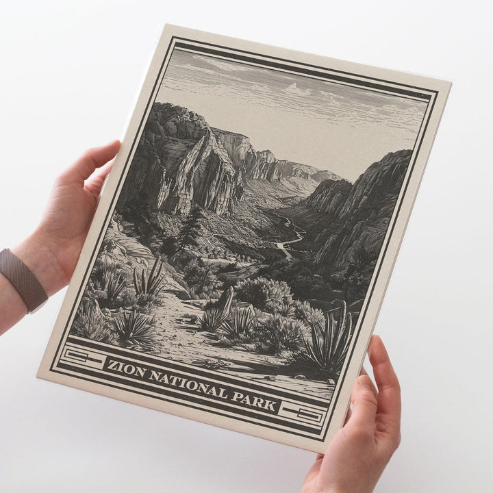 Zion National Park Big Bend of the Virgin River Lithograph - Vintage Utah poster design, archival matte fine art print, Outdoorsy Gift