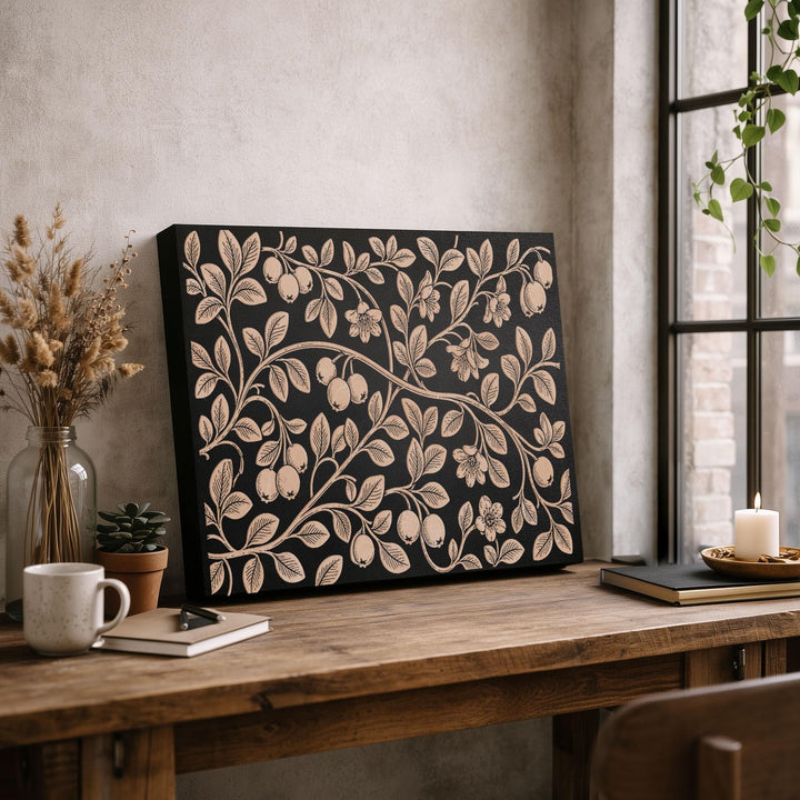 Cranberry Vine Engraved Birch Art Panel
