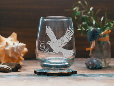 Dove Glasses | Bird Personalized Whiskey, Wine & Beer Glassware, Birding Nature Lover Drinkware, Birders Birdwatching Gift, Peace Hope Dove