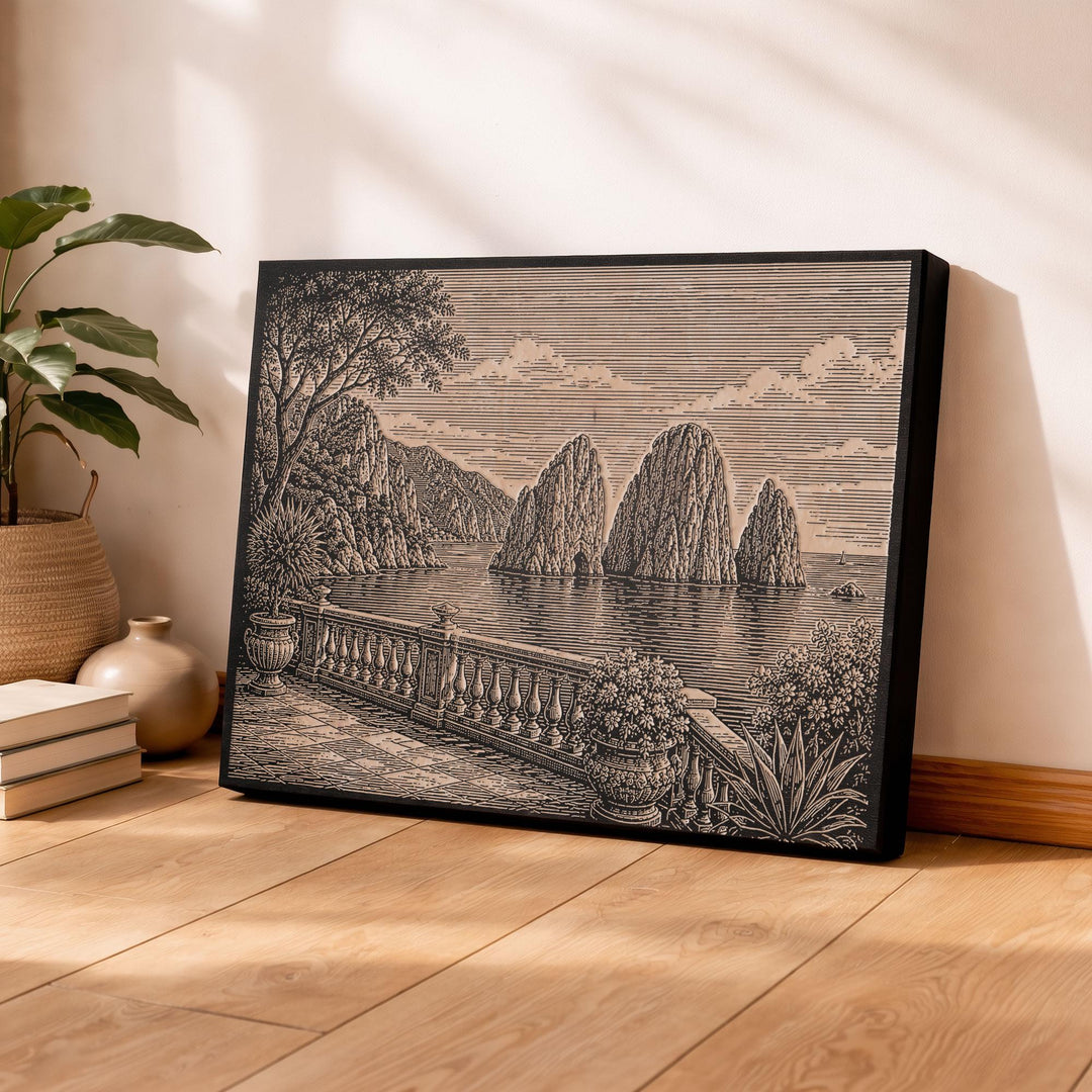Capri Faraglioni Engraved Birch Art Panel