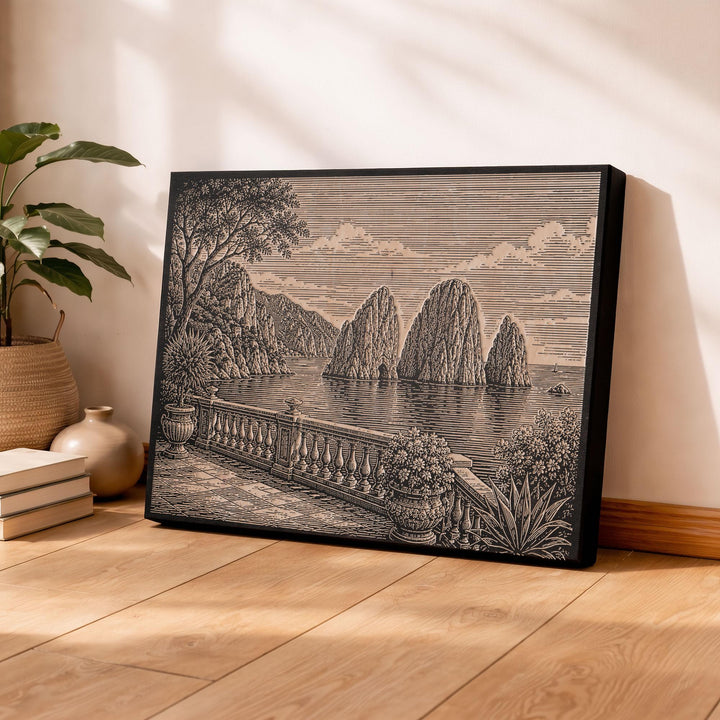 Capri Faraglioni Engraved Birch Art Panel