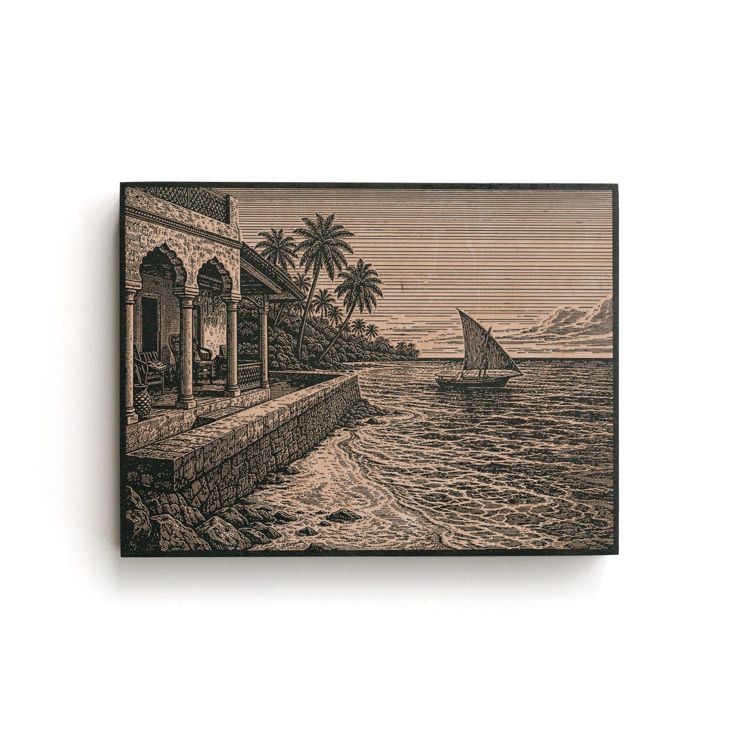 Zanzibar Coastal Engraved Birch Art Panel