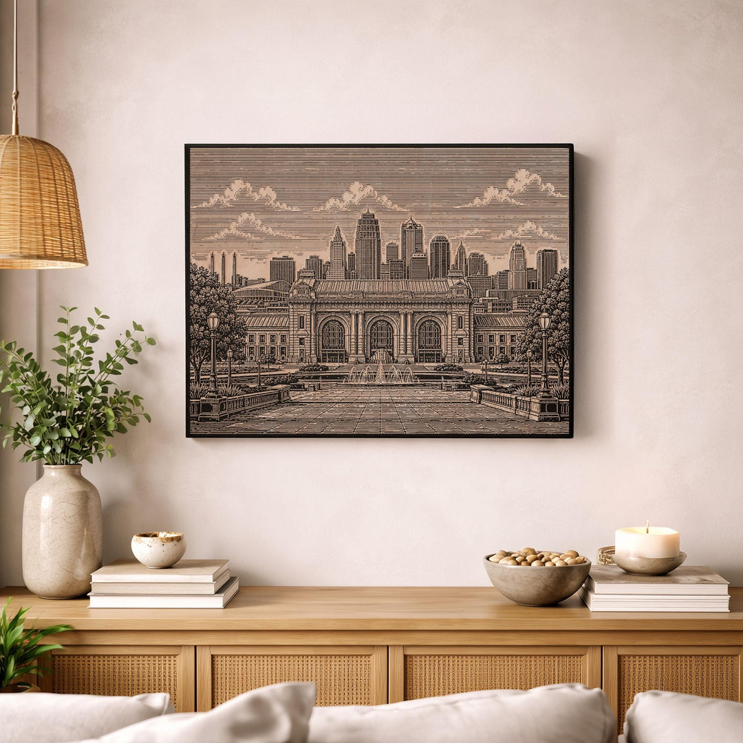 Kansas City Union Station Engraved Birch Art Panel