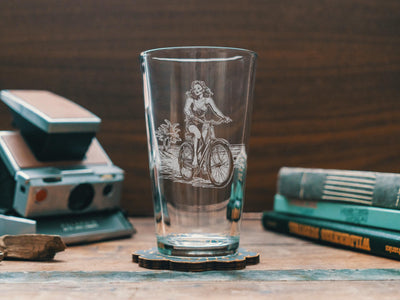 Beach Cruiser Babe Glasses | Vintage Beach Themed Whiskey, Wine & Beer Glassware, Ocean Summer Drinkware, Beach Biker Gift, Retro Home Decor