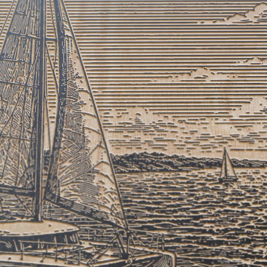 Catamaran Sailboat Engraved Illustration