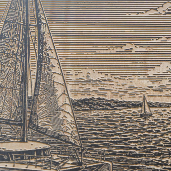 Catamaran Sailboat Engraved Illustration