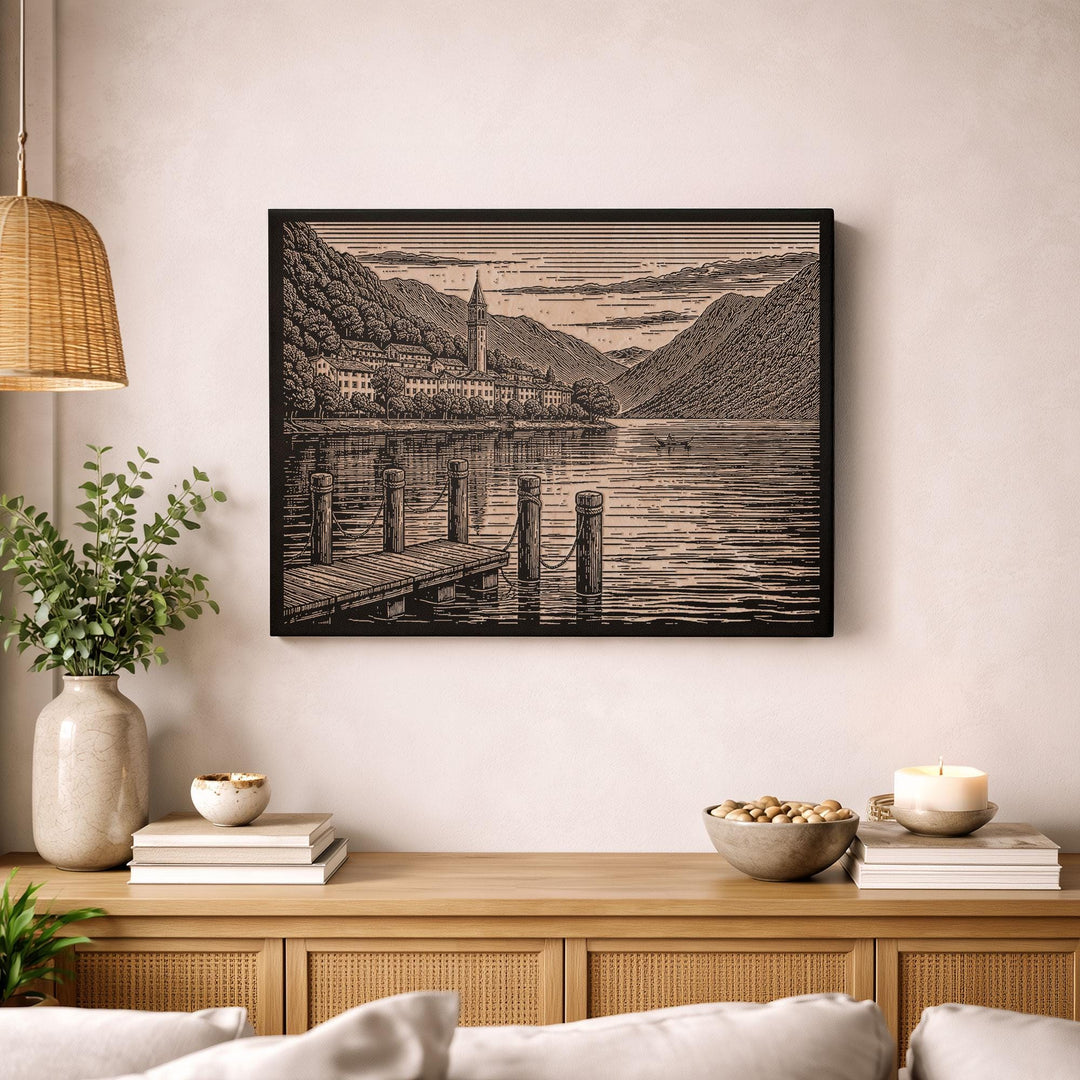 Lake Como Italy Engraved Birch Art Panel