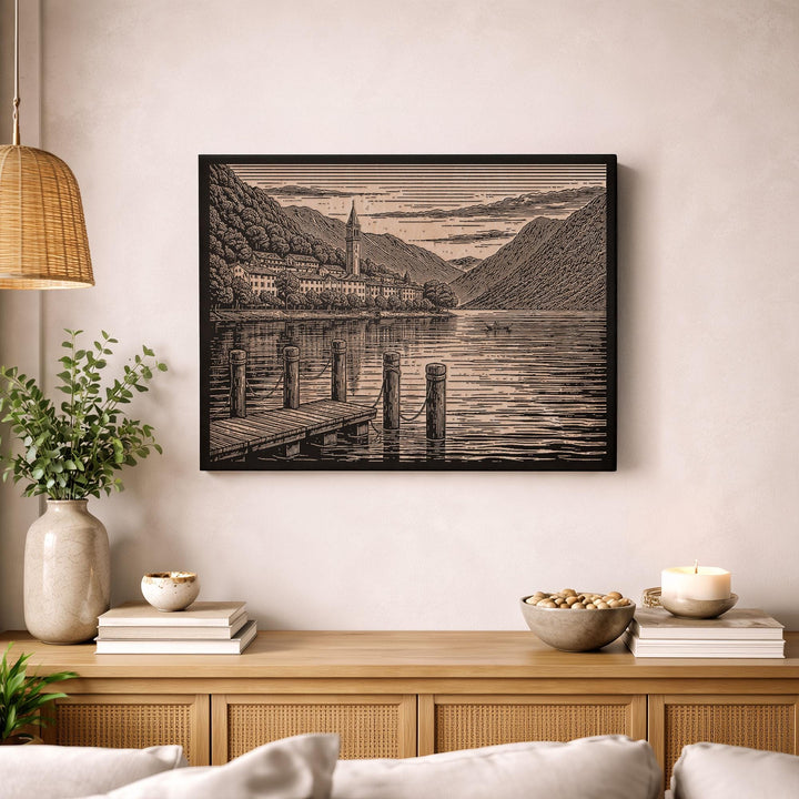 Lake Como Italy Engraved Birch Art Panel