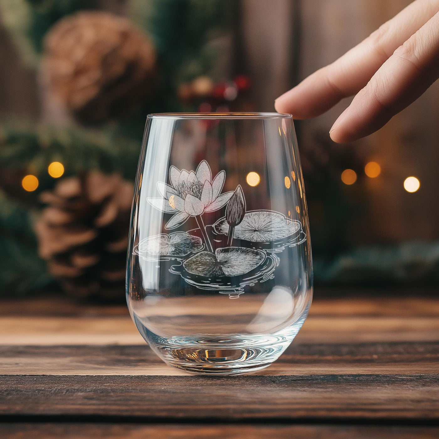 Water Lily Glasses | July Birth Flower Themed Gift, Floral Personalized Whiskey, Wine & Beer Glassware, Aquatic Lily Pad, Lotus Themed Decor