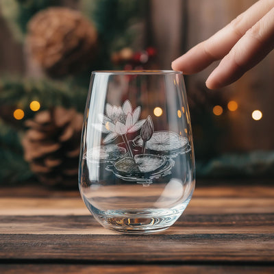 Water Lily Glasses | July Birth Flower Themed Gift, Floral Personalized Whiskey, Wine & Beer Glassware, Aquatic Lily Pad, Lotus Themed Decor