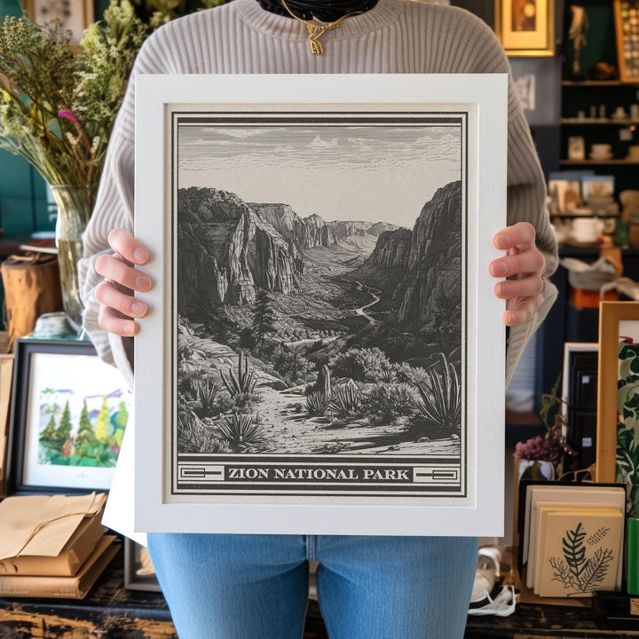 Zion National Park Big Bend of the Virgin River Lithograph - Vintage Utah poster design, archival matte fine art print, Outdoorsy Gift
