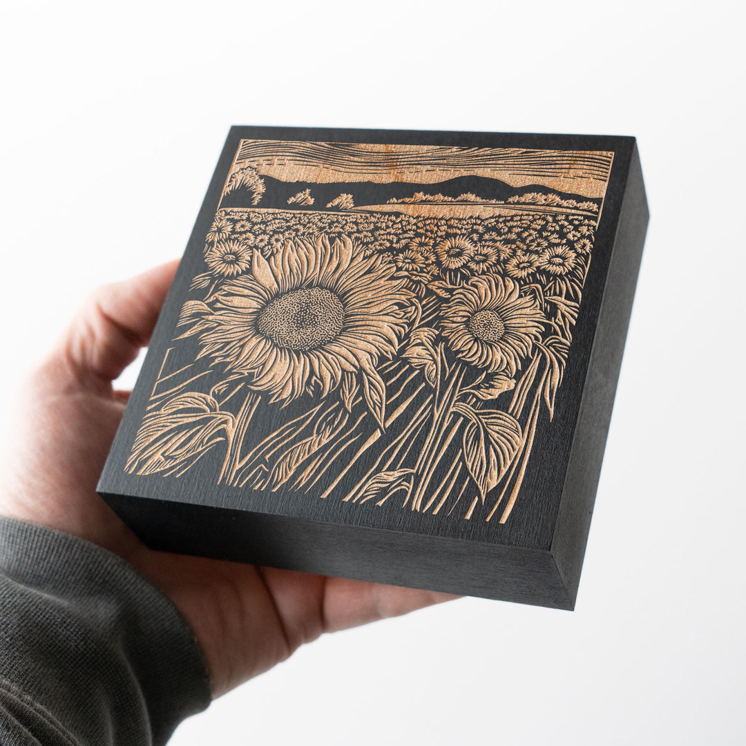 Kansas Sunflower Fields Engraved Illustration