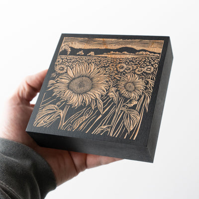 Kansas Sunflower Fields Engraved Wood Wall Art Panel