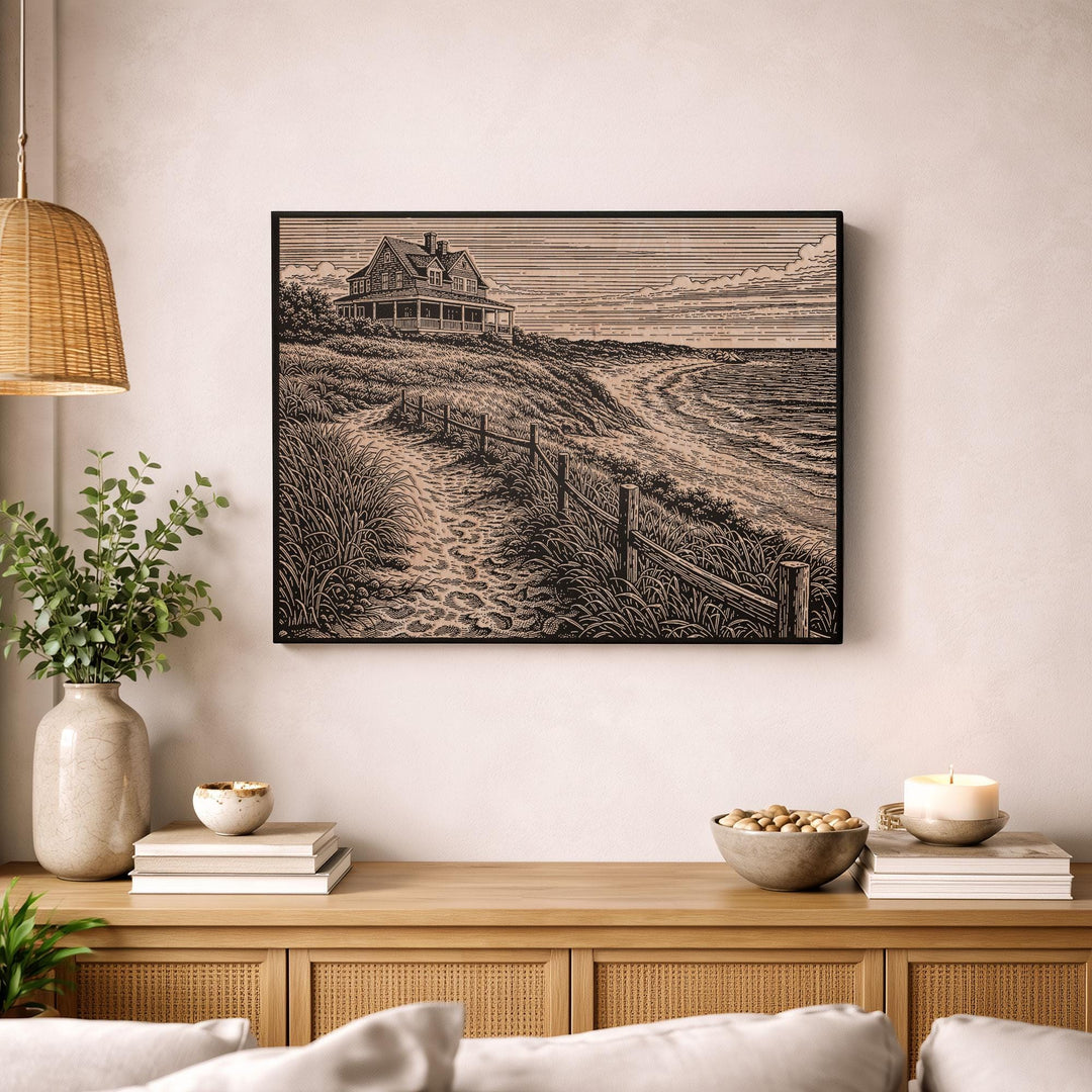 Seaside Cottage Engraved Birch Art Panel