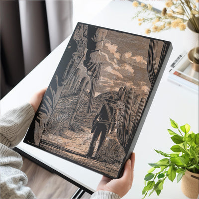 Cowboy Stand Off in the Desert Engraved Illustration