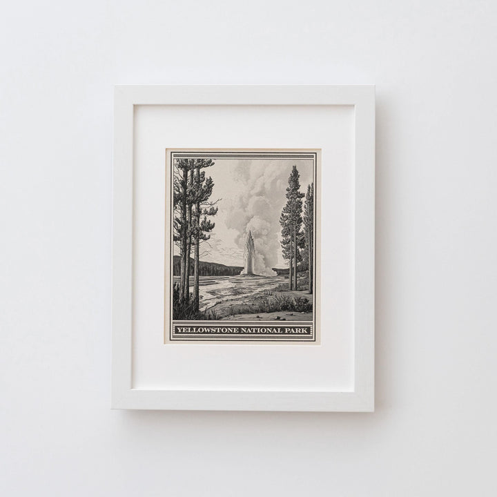 Yellowstone National Park Old Faithful Lithograph Style Print - Vintage Wyoming poster design, archival matte fine art print, Western Gift
