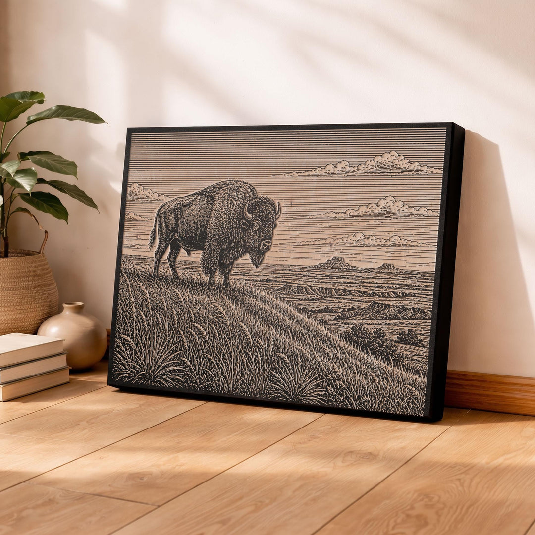 Bison Prairie Engraved Birch Art Panel