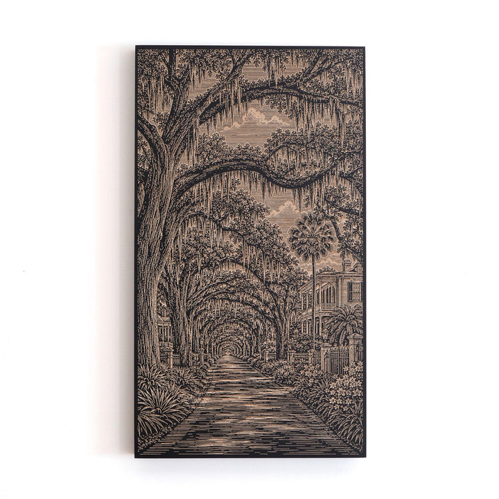 Charleston Live Oak Lane Engraved Birch Art Panel