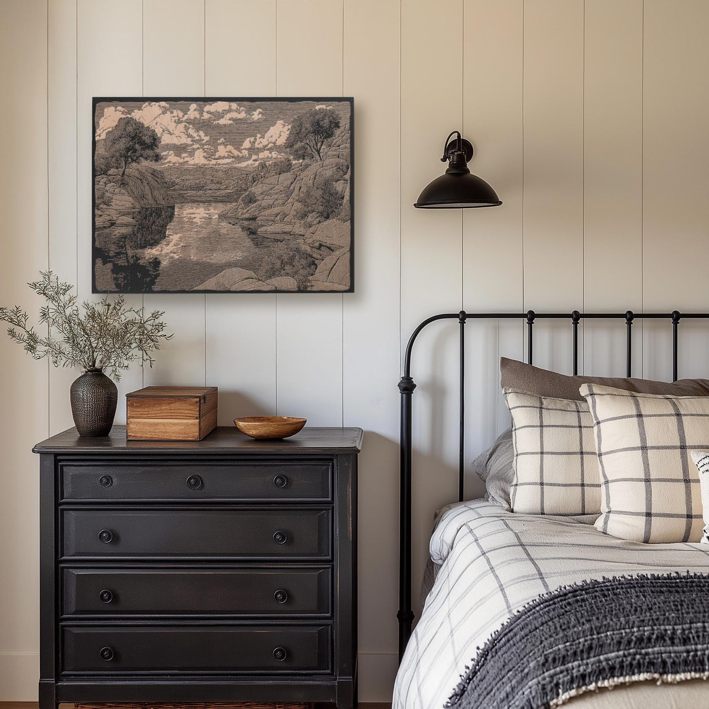 Sunset Reflection at Watson Lake Engraved Illustration
