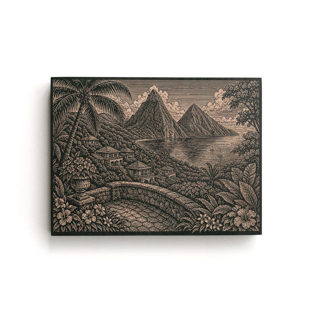 St. Lucia Pitons Engraved Birch Art Panel