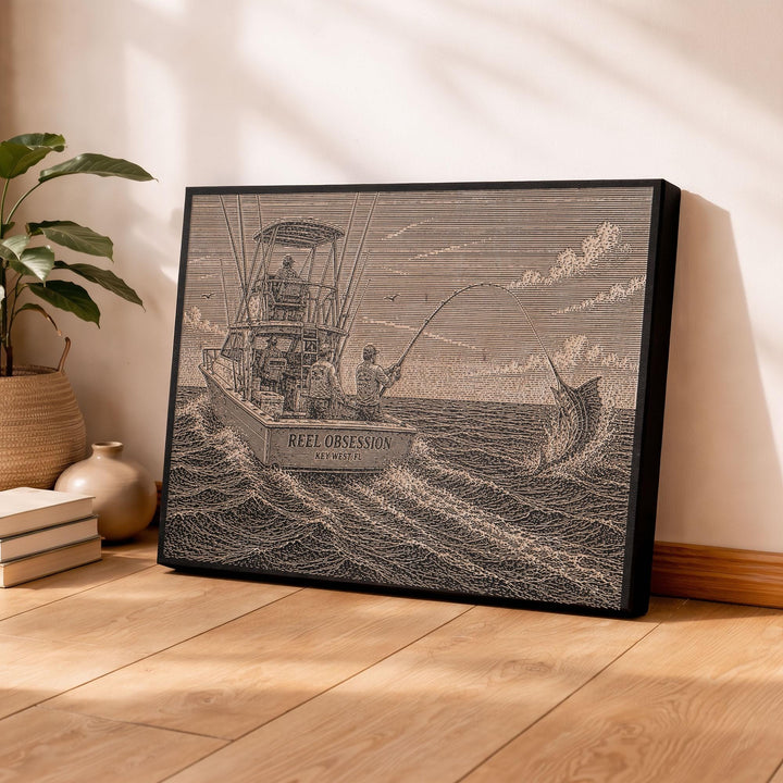 Marlin Sport Fishing Engraved Illustration