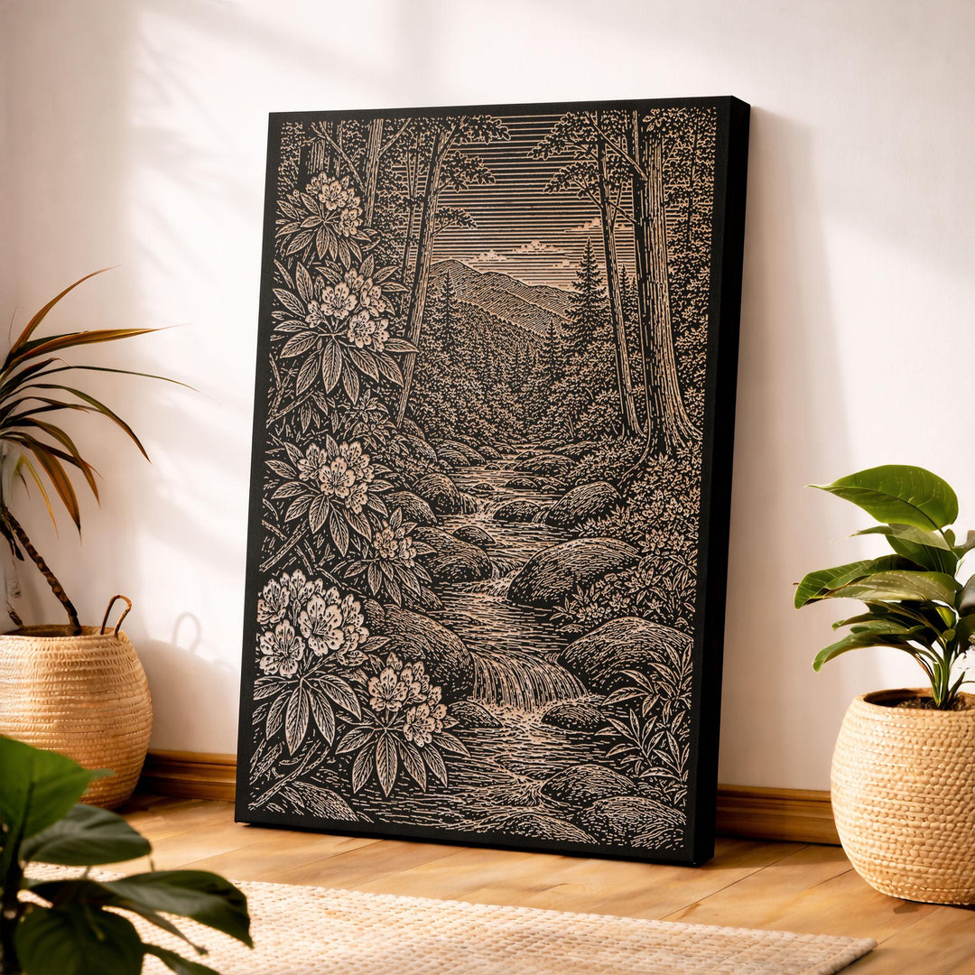 Mountain Laurel by Creek Engraved Birch Art Panel