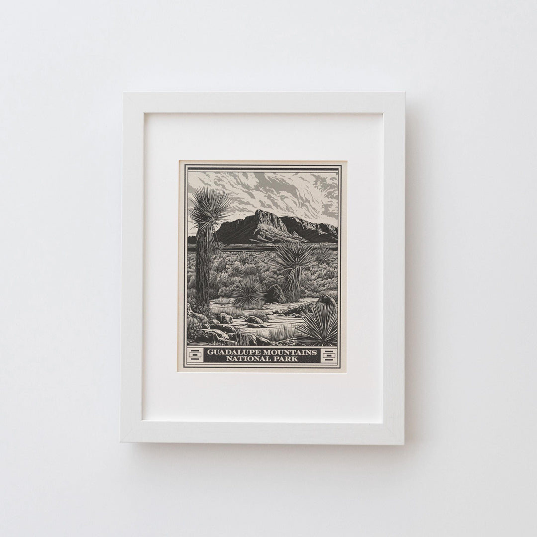 Guadalupe Mountains National Park Lithograph Style Print - Vintage Texas archival matte fine art print Gift Chihuahuan Desert Salt Basin Dune