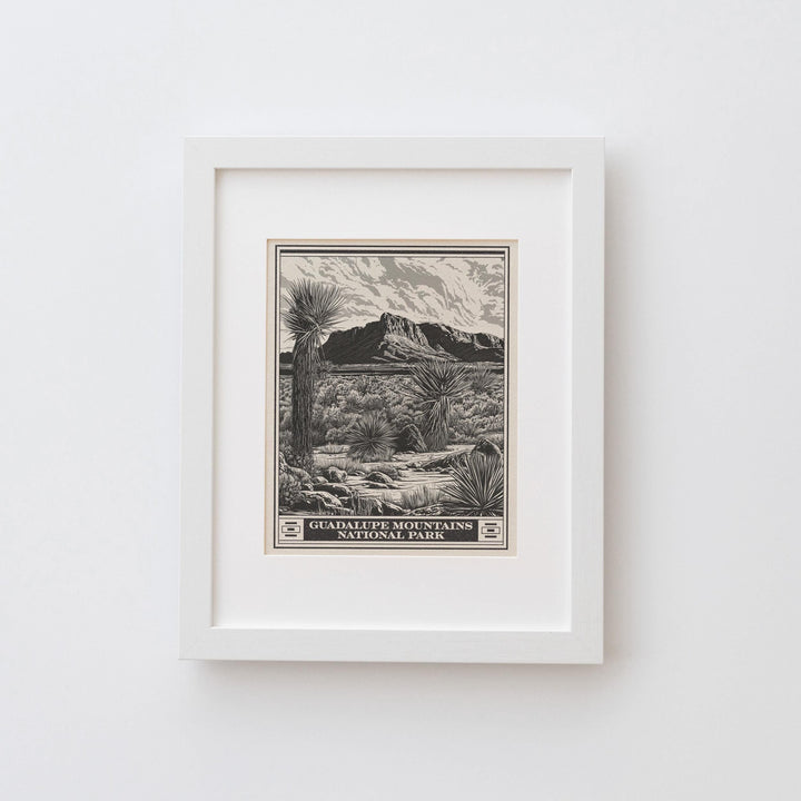 Guadalupe Mountains National Park Lithograph Style Print - Vintage Texas archival matte fine art print Gift Chihuahuan Desert Salt Basin Dune
