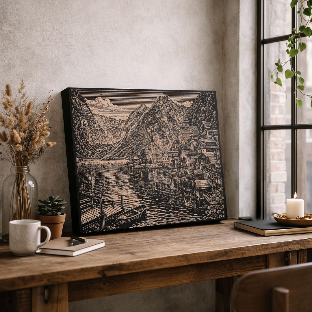 Hallstatt Austria Engraved Birch Art Panel