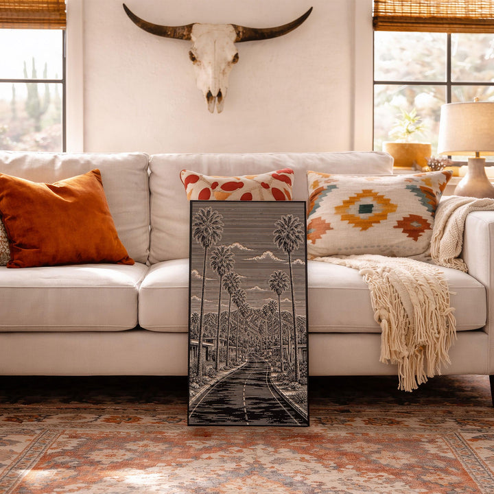 Palm Springs Desert Palm Road Engraved Birch Art Panel