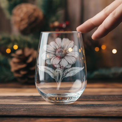 Daisy Glasses | Personalized Whiskey, Wine & Beer Etched Glassware, Flower Gifts for Her, Farmhouse Summer Décor, Country Style Accents