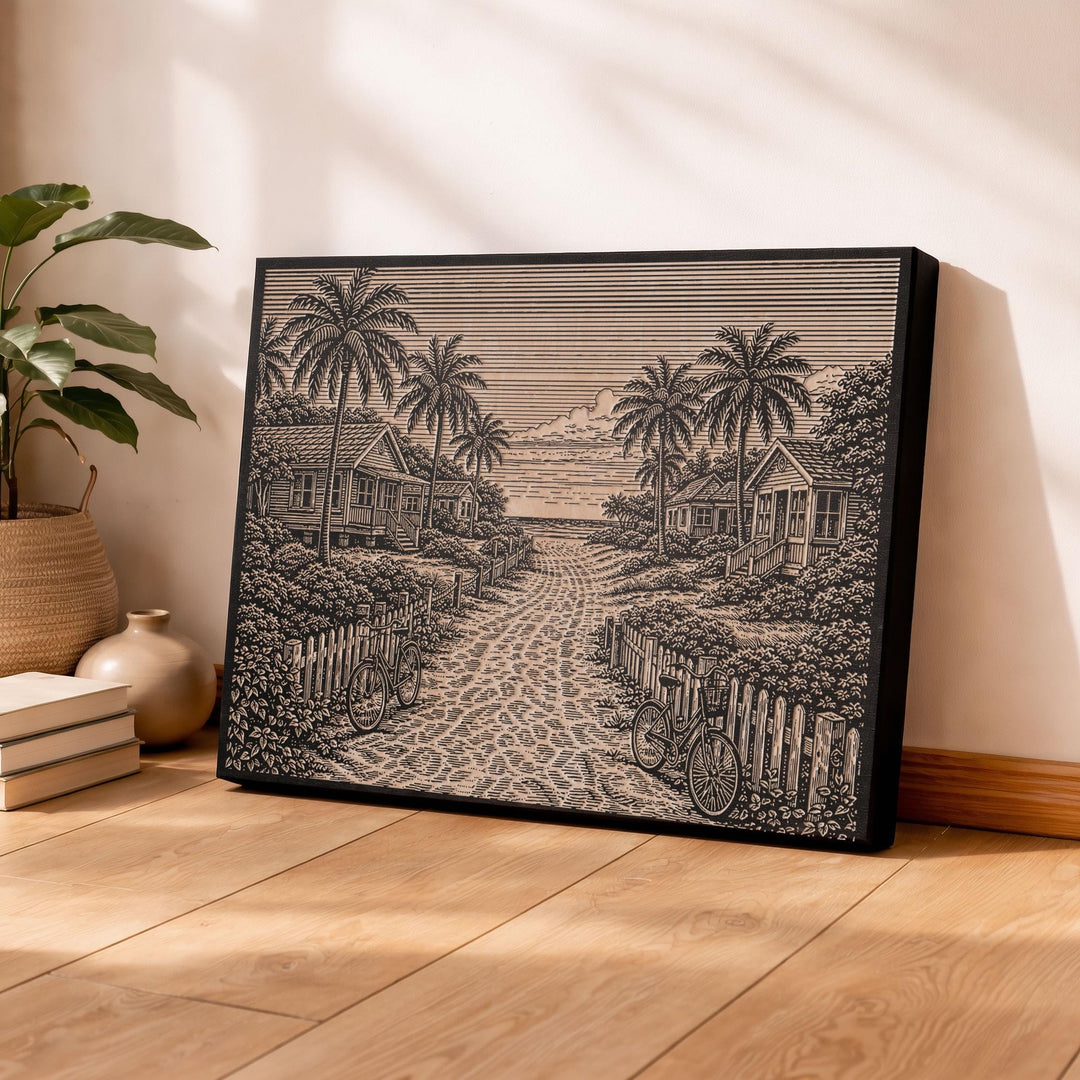 Beach Bungalow Engraved Birch Art Panel