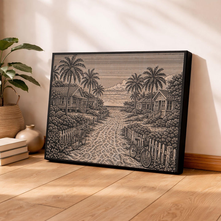 Beach Bungalow Engraved Birch Art Panel