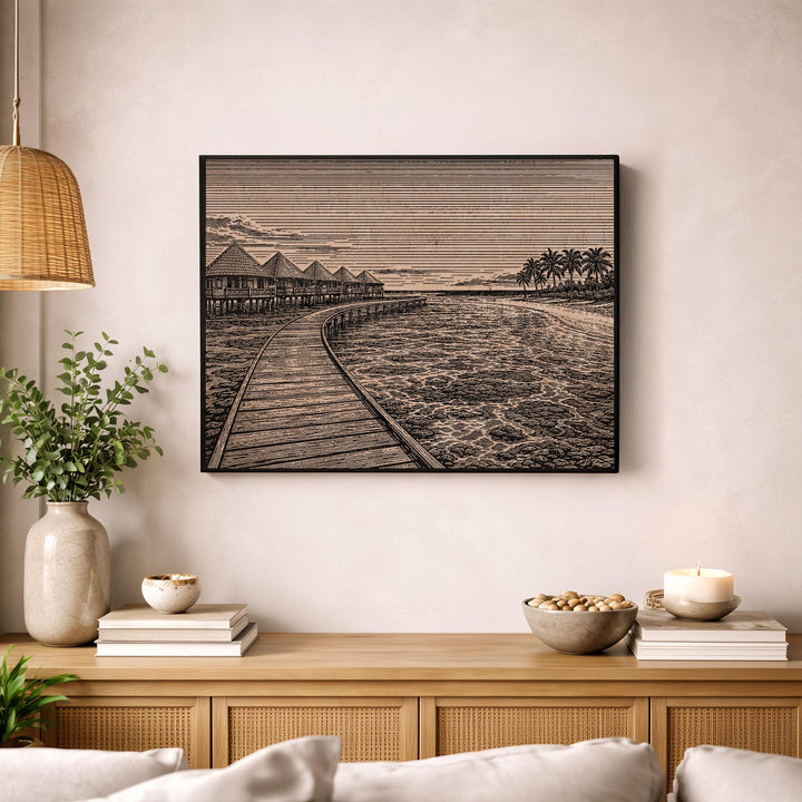 Maldives Overwater Villas Engraved Birch Art Panel